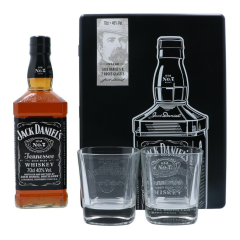 Джек Дениэлс, теннессийский, 0,7 л, США + 2 бокала, в металлической коробке, 1 бутылка