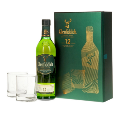 Гленфиддик 12 лет + 2 стакана, односолодовый, Шотландия, 1 бутылка